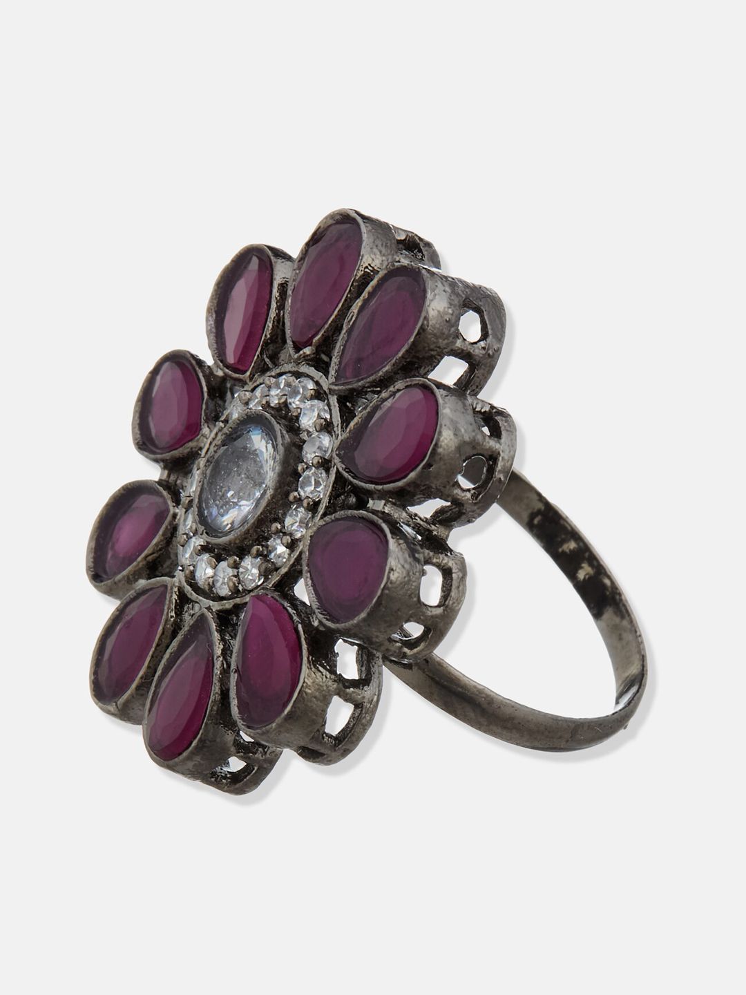 ATIBELLE Set Of 2 Silver-Plated & Stone-Studded Adjustable Finger Ring
