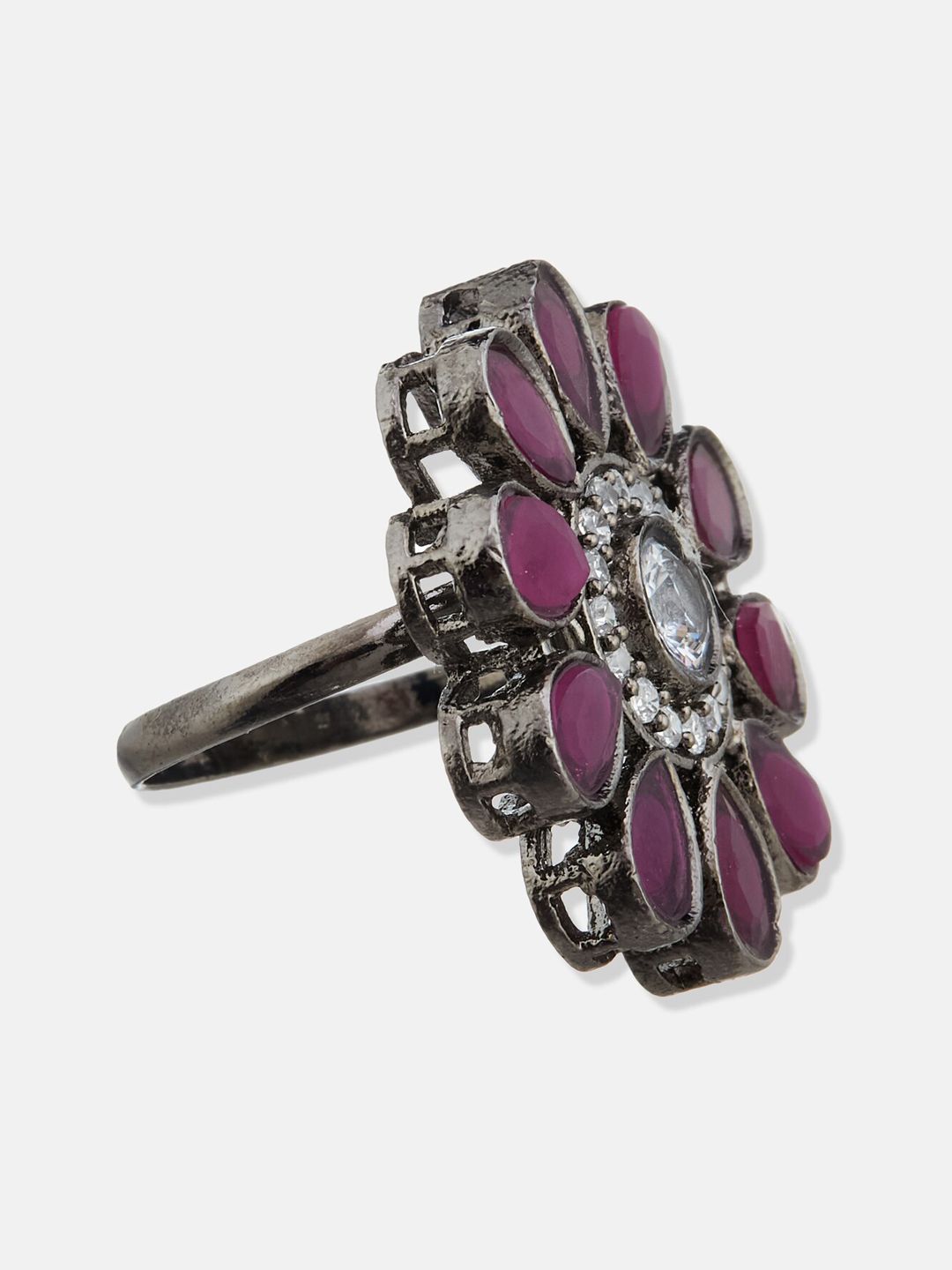 ATIBELLE Set Of 2 Silver-Plated Stone-Studded Finger Ring