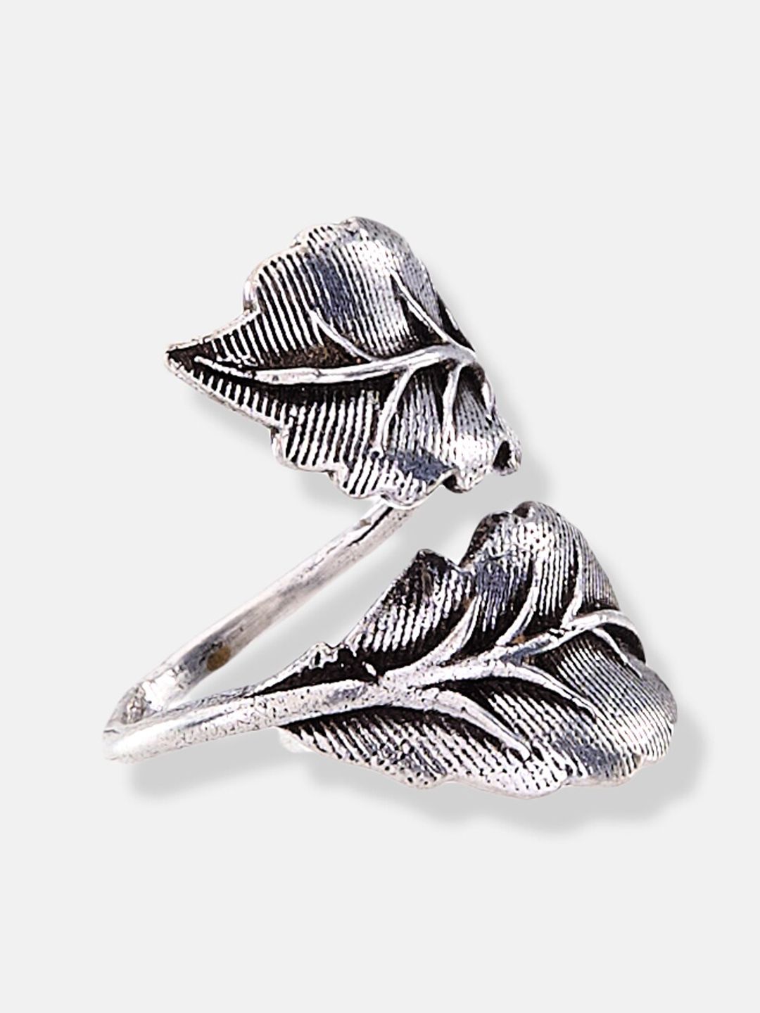 ATIBELLE Set of 2 Silver-Plated & Floral Stone-Studded Adjustable Rings