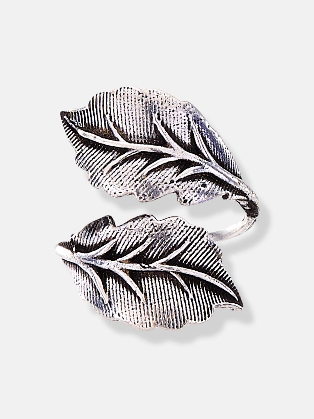 ATIBELLE Set of 2 Silver-Plated & Floral Stone-Studded Adjustable Rings