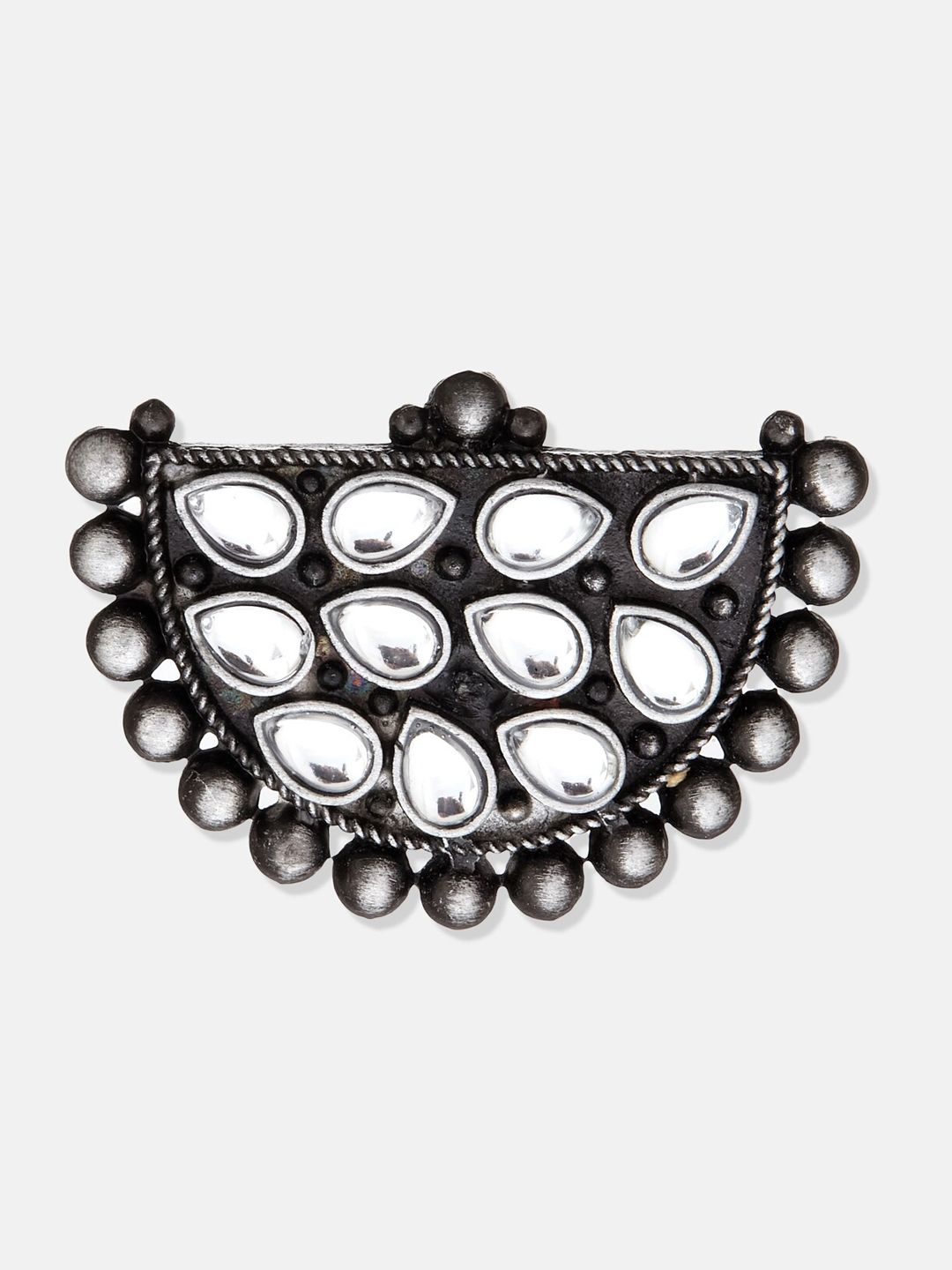 ATIBELLE Set Of 3 Silver-Plated & Stone-Studded Adjustable Finger Ring