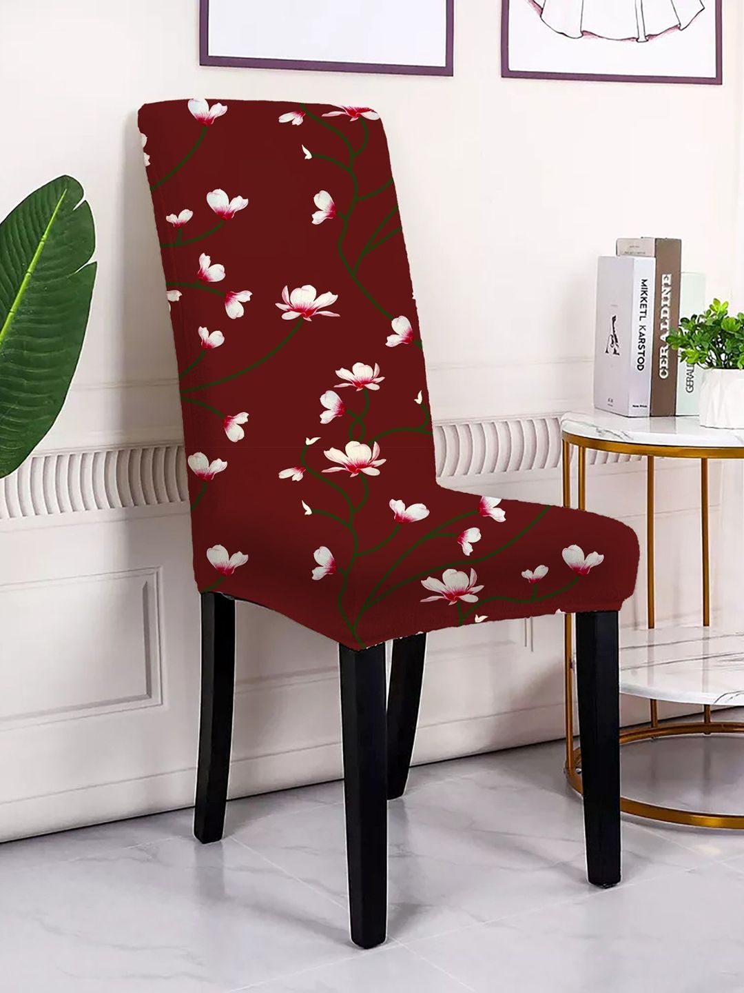Bajo's Maroon & White  6 Pieces Printed Chair Covers-picture-41