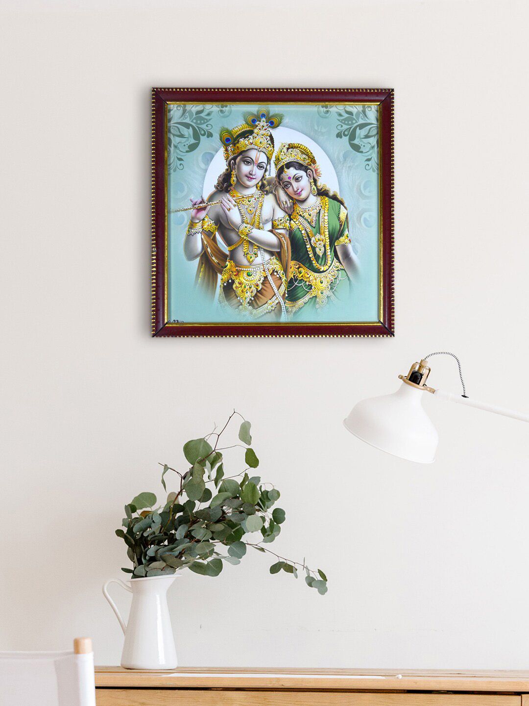 Gallery99 Green & Blue Lord Krishna & Radha Religious Textured Framed Wall Art-picture-16