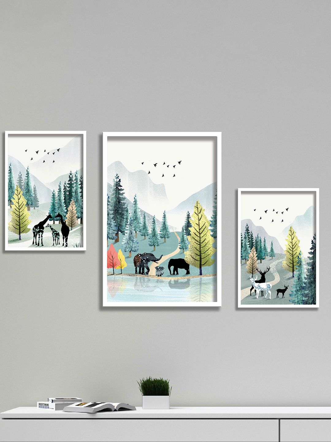 SAF White & Green 3 Pieces Framed Wall Art