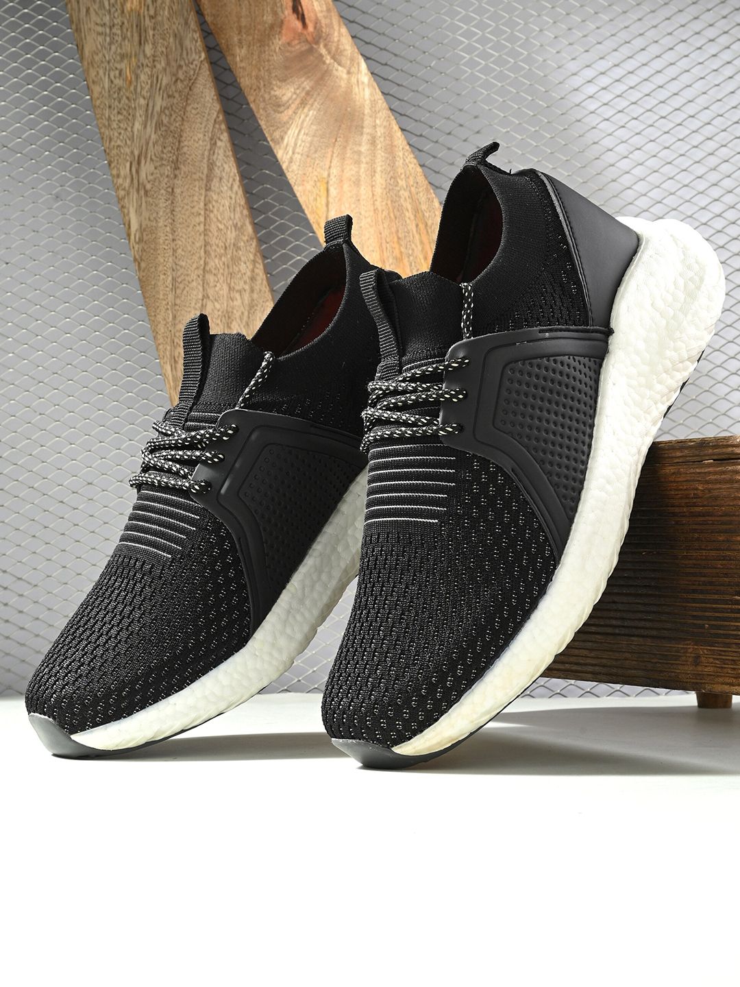 HRX by Hrithik Roshan Men Black & White Flyknit Mesh Non-Marking Running Shoes-picture-43