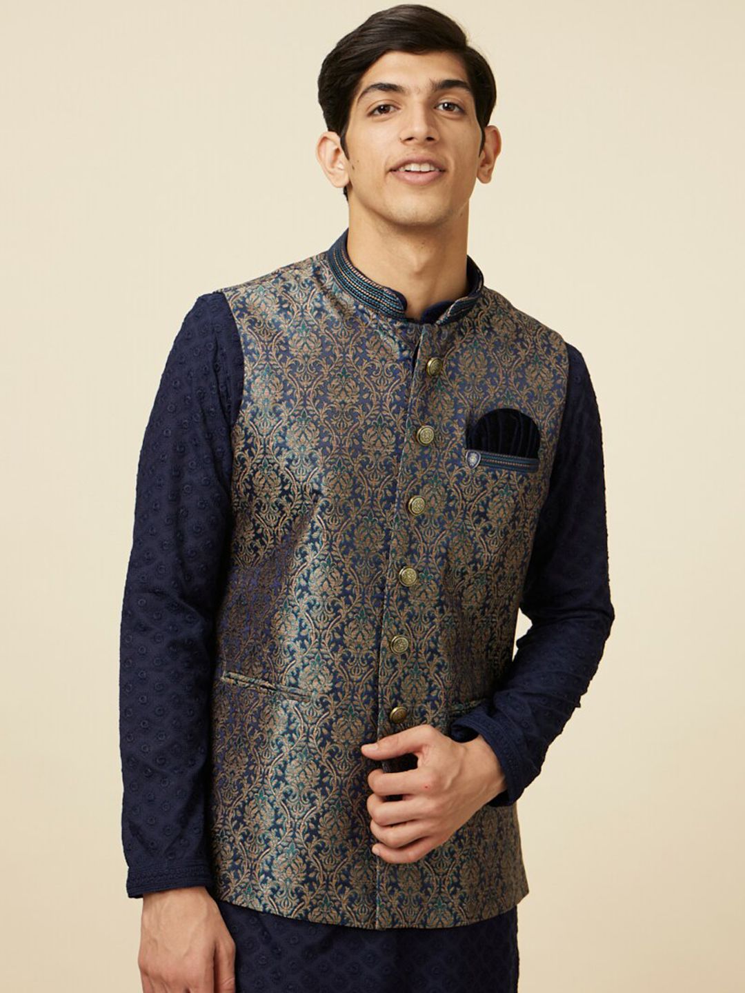Manyavar Men Self-Design Art Silk Nehru Jackets-picture-40
