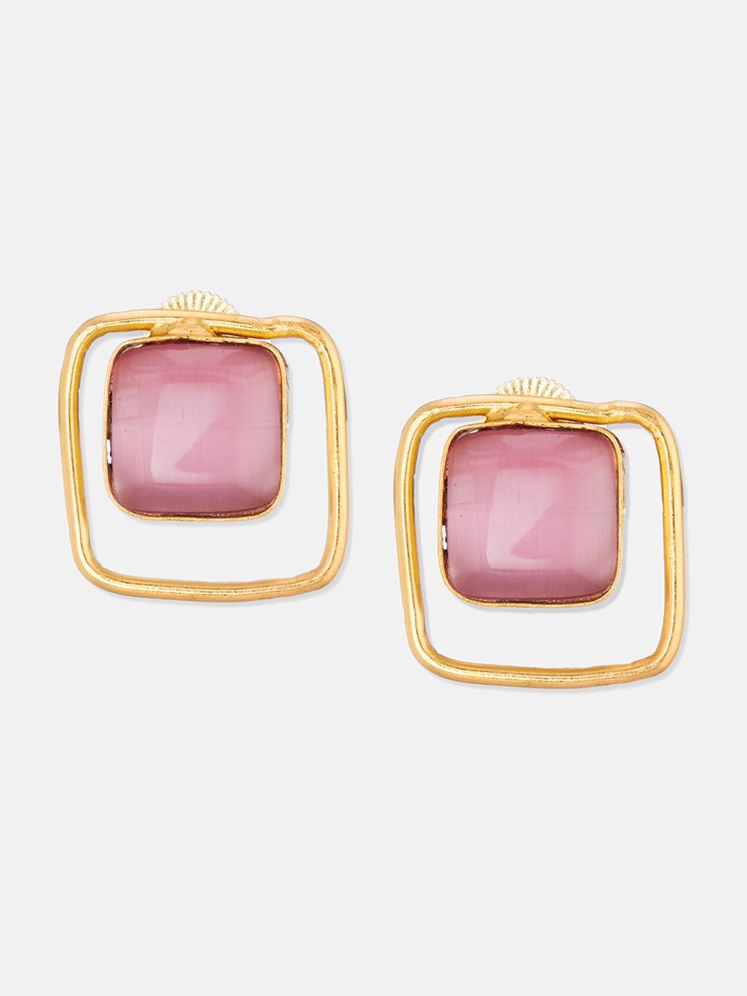 ATIBELLE Gold-Plated Square Shaped Studs Earrings