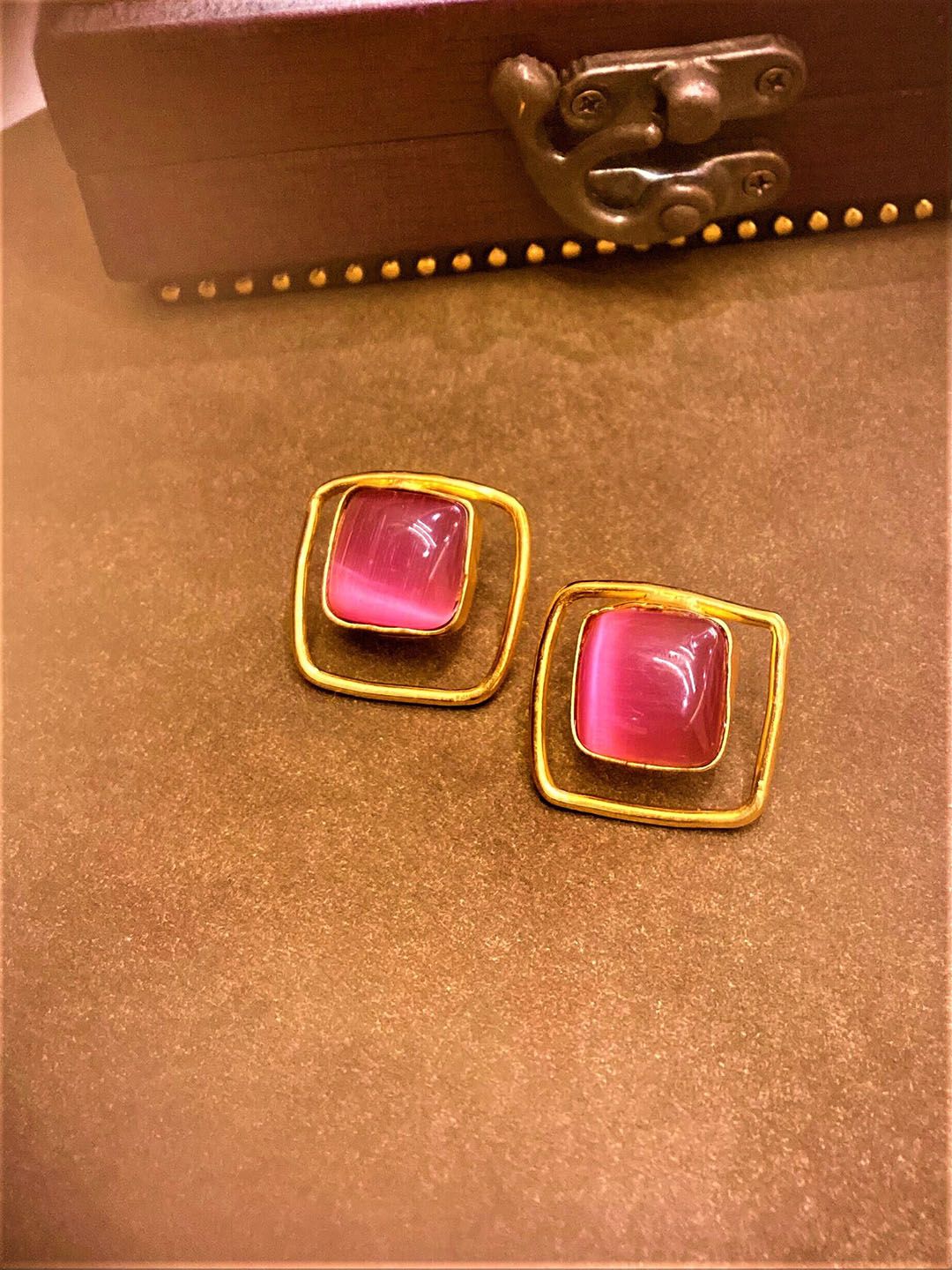 ATIBELLE Gold-Plated Square Shaped Studs Earrings