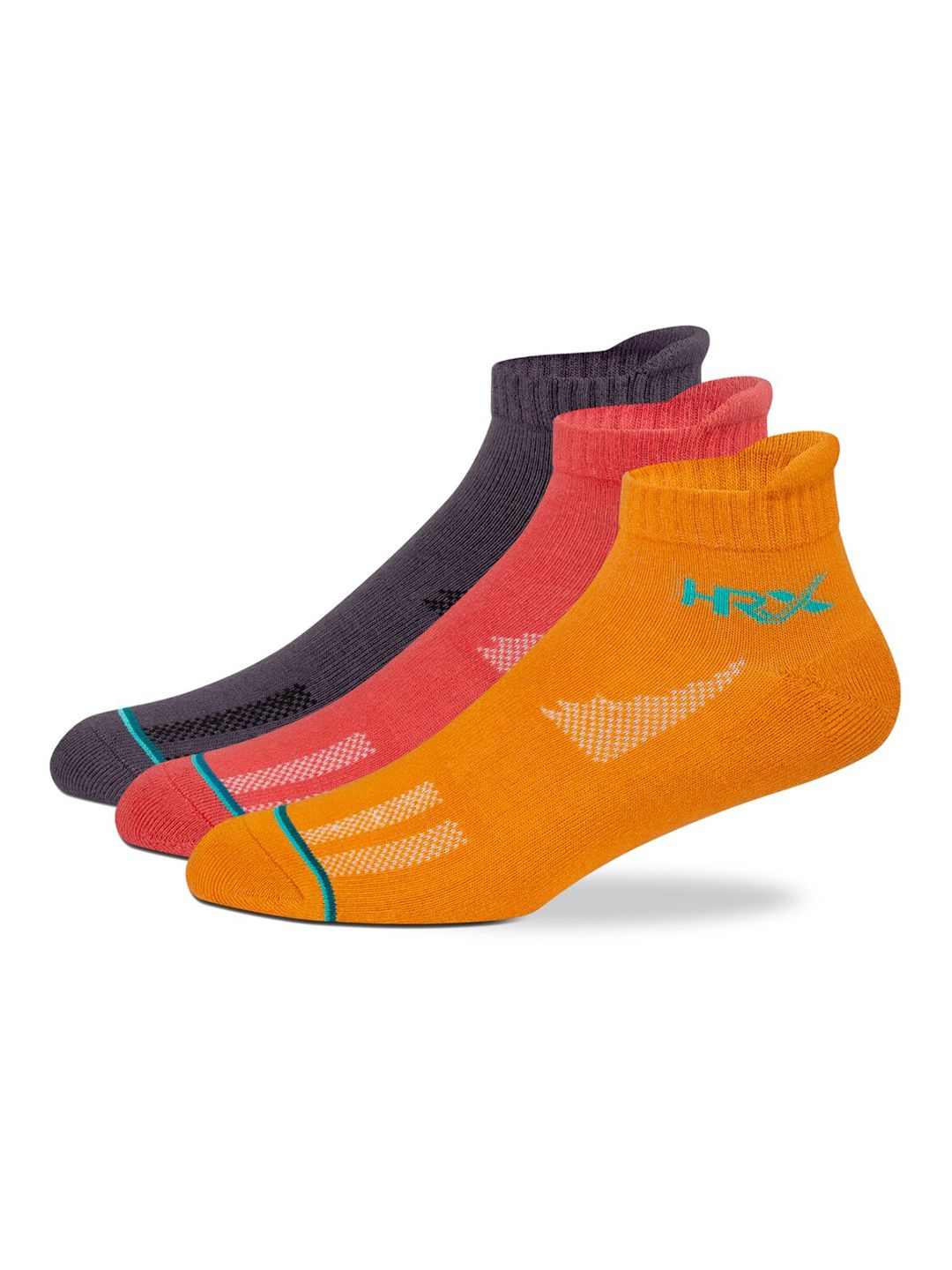 HRX by Hrithik Roshan Orange-Coloured & Black Men Pack Of 3 Patterned Ankle-Length Socks-picture-44