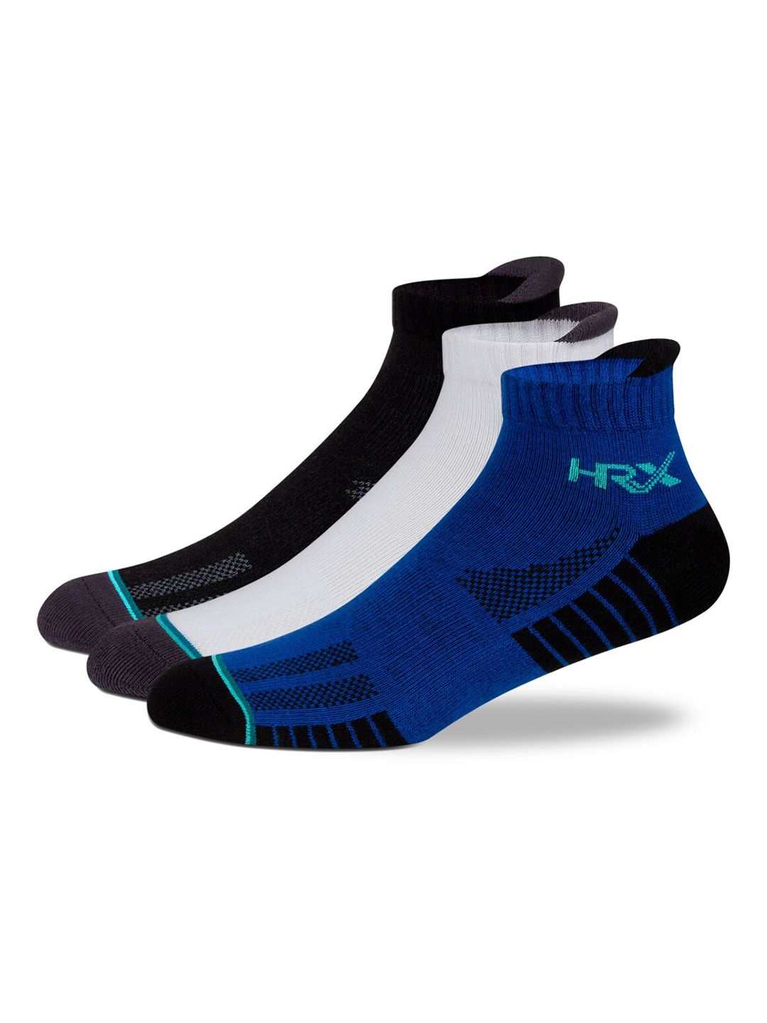 HRX by Hrithik Roshan Men Pack of 3 Blue And White Patterned Ankle Length Sports Socks-image-28