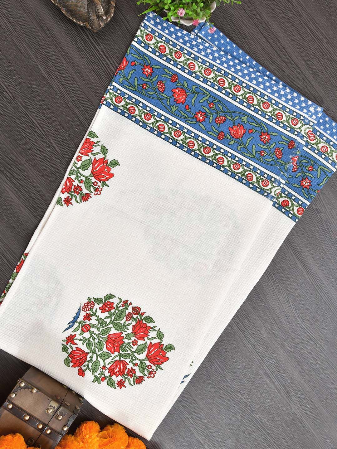 MAFATLAL Madhuban White & Red Floral Printed Pure Cotton 250GSM Premium Waffle Bath Towel-image-4