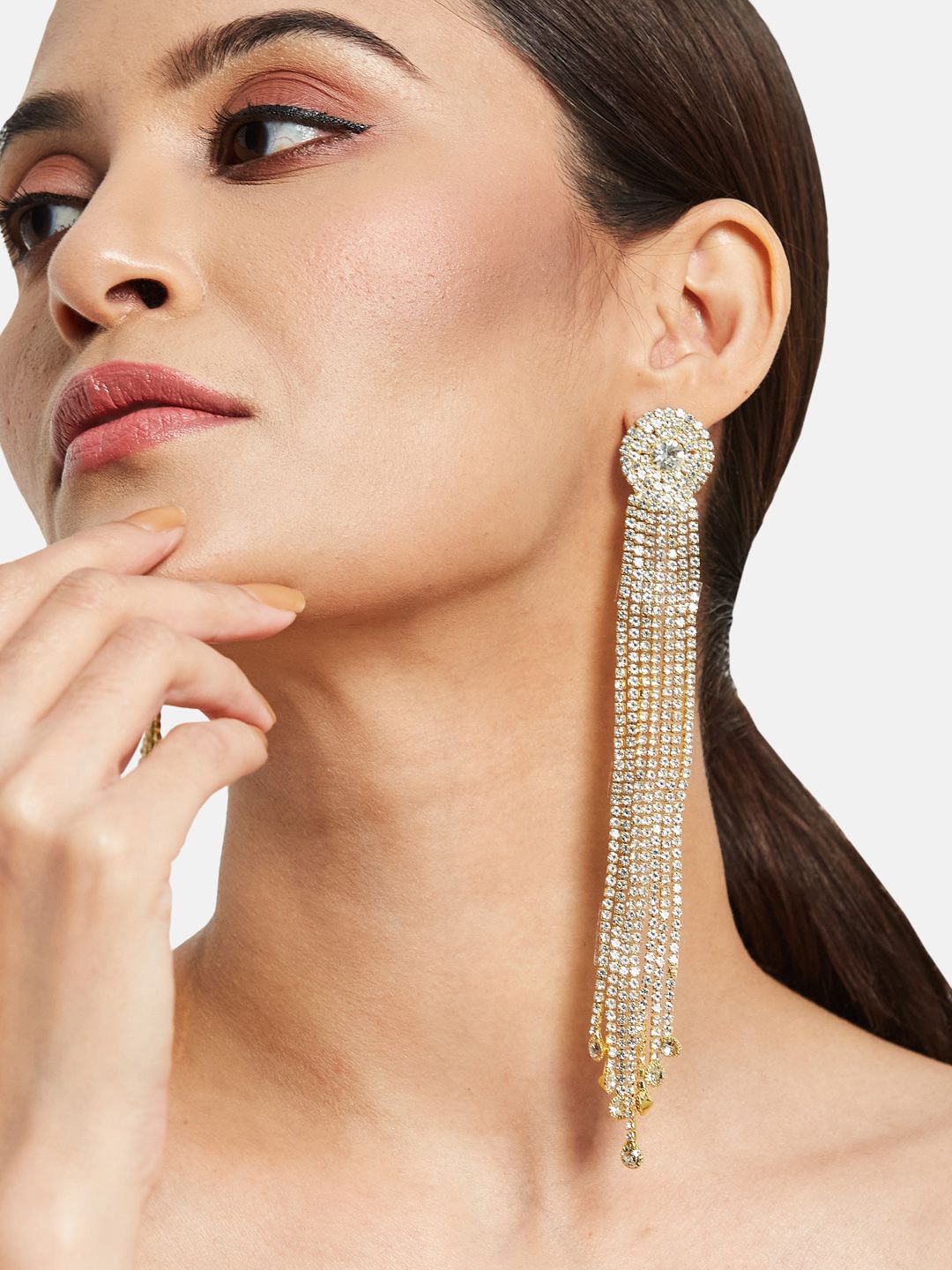 ATIBELLE Gold-Plated Contemporary Cubic Zirconia Drop Earrings