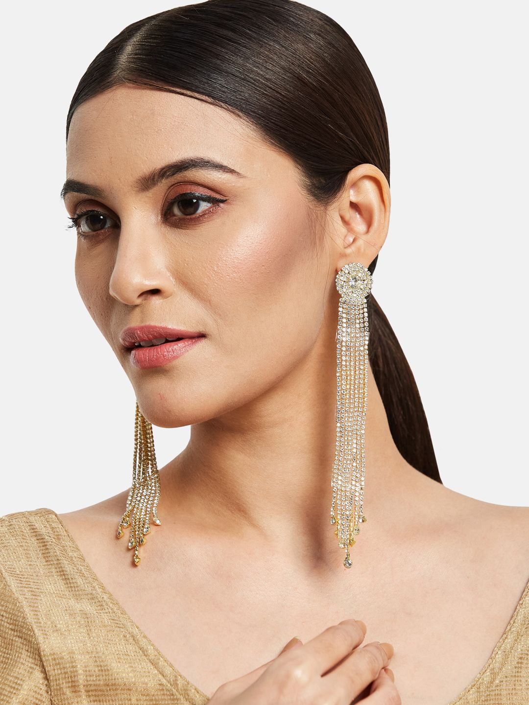 ATIBELLE Gold-Plated Contemporary Cubic Zirconia Drop Earrings