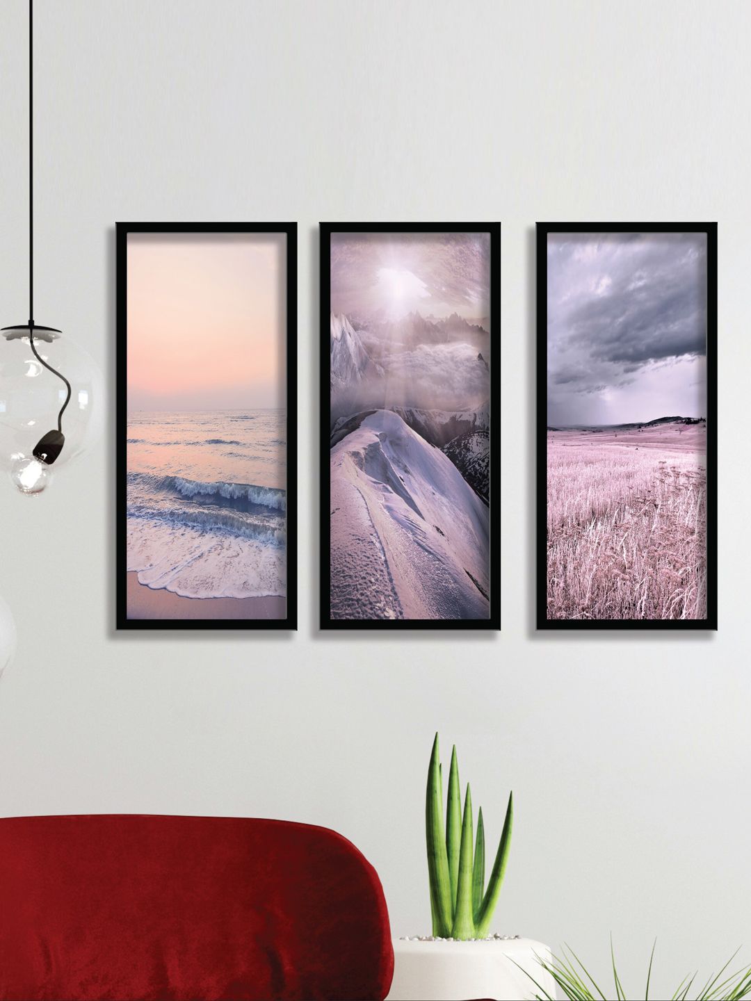 SAF Blue & Purple 3 Pieces Nature Painting Wall Arts-picture-15