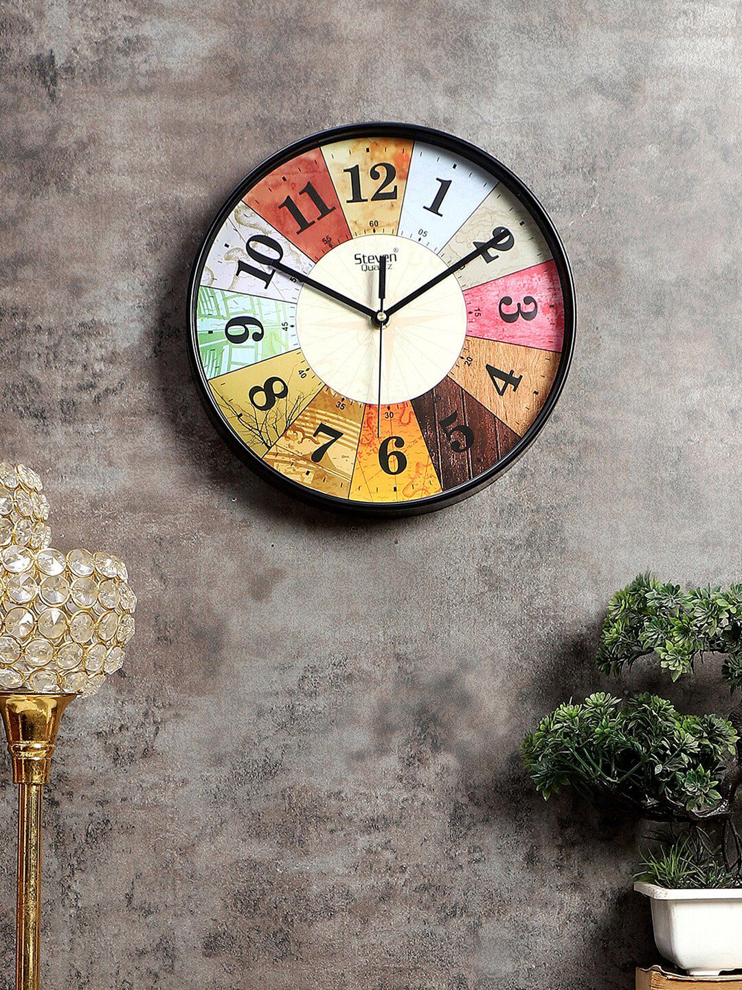 EXIM DECOR Black & Beige Printed Contemporary Wall Clock-picture-48