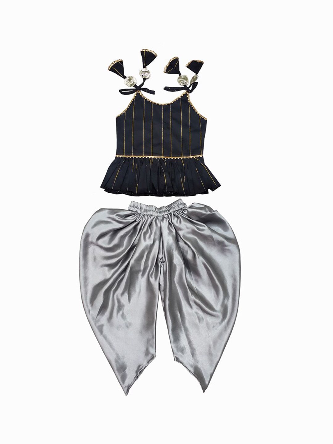 BAESD Girls Striped Regular Gotta Patti Top with Dhoti Pants-picture-22
