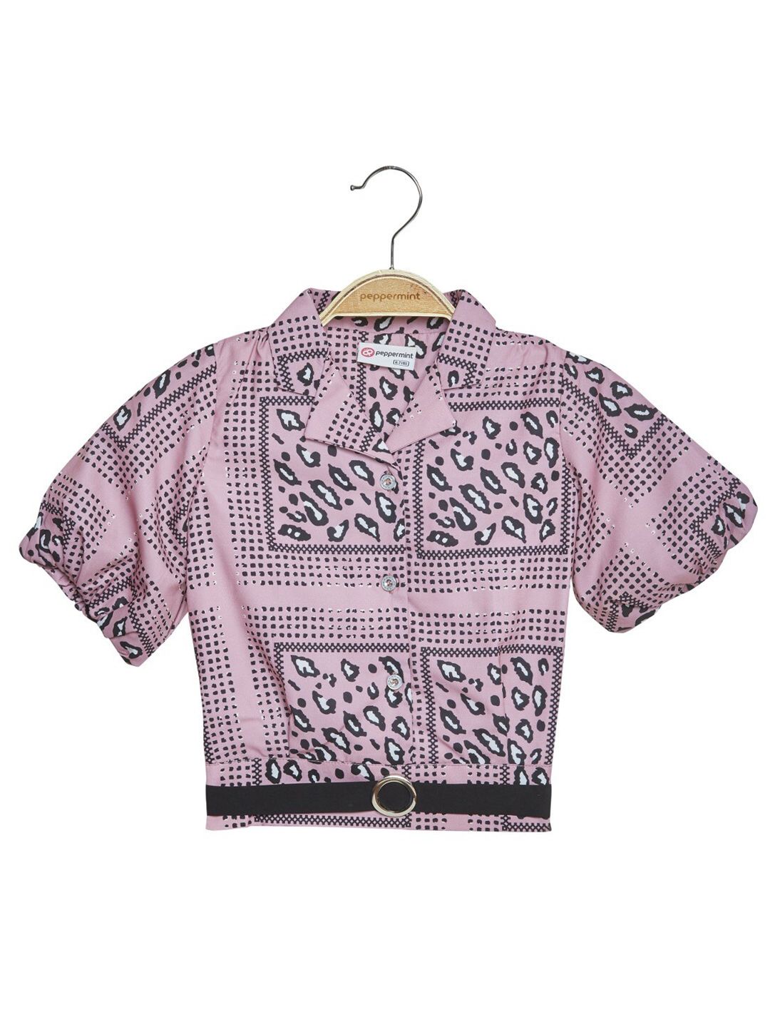 Peppermint Girls Abstract Printed Shirt Collar Blouson Top-picture-12