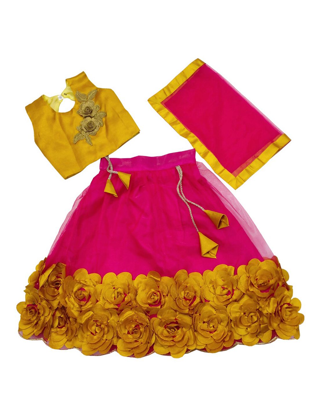 BAESD Girls Embroidered Patchwork Ready to Wear Lehenga & Blouse With Dupatta-image-25