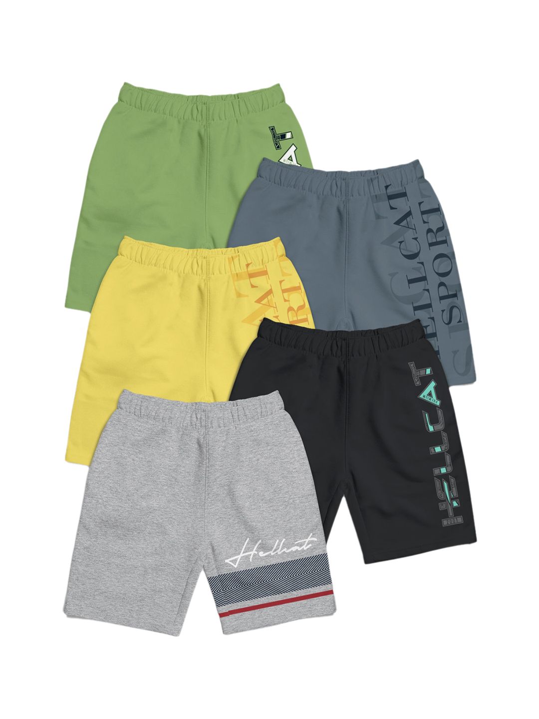 HELLCAT Girls Pack Of 5 Typography Printed Mid-Rise Cotton Shorts-image-33