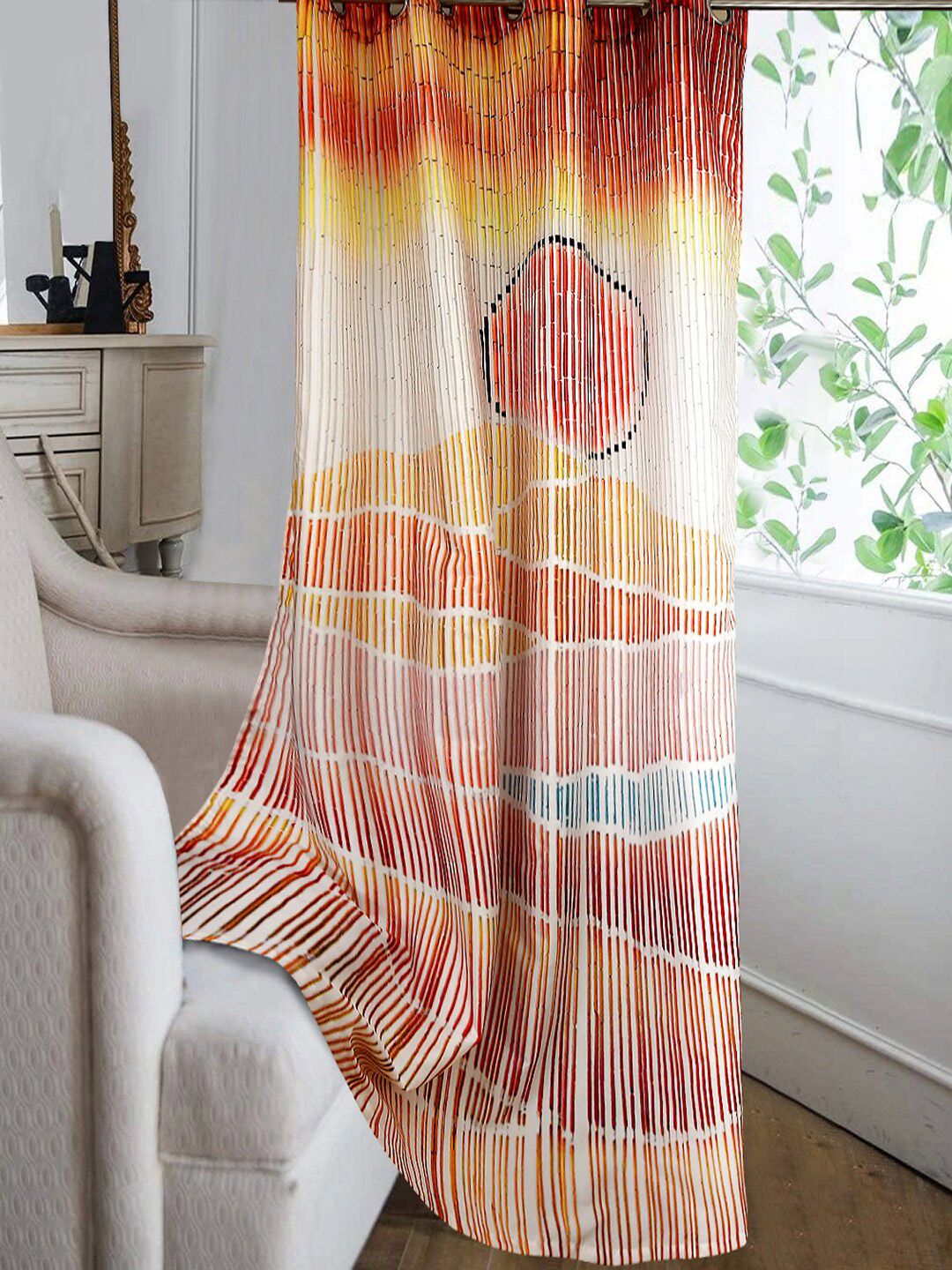 Cortina Red & Orange Printed Window Curtain-image-21