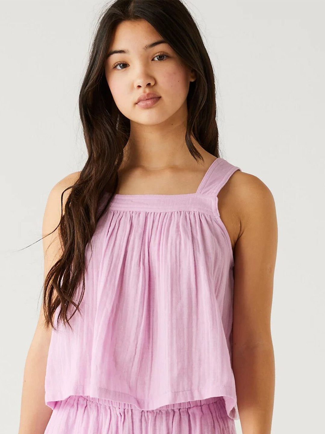 Marks & Spencer Girls Square Neck Sleeveless Gathered A-Line Pure Cotton Top-picture-16