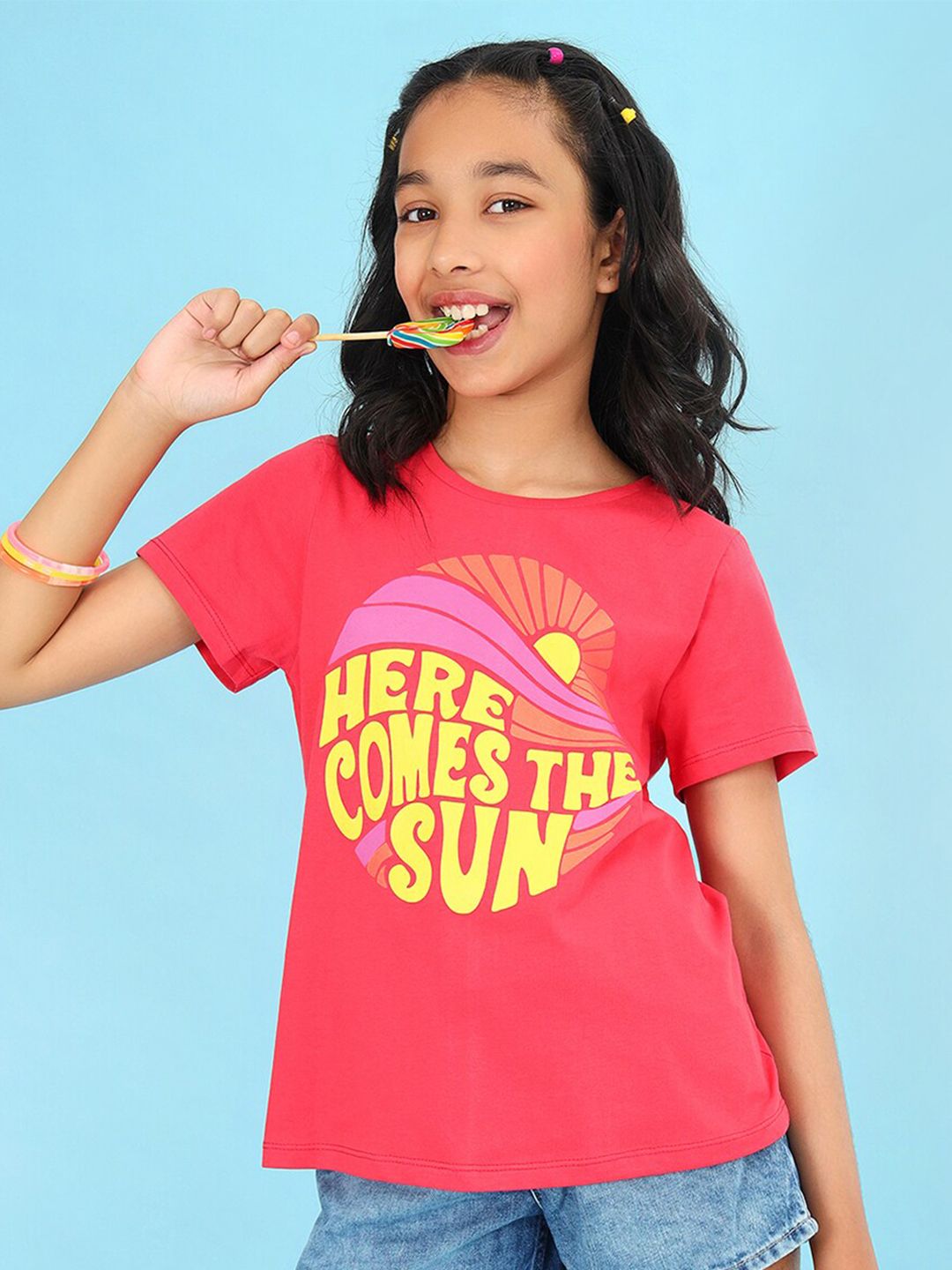 BONKIDS Girls Typography Printed Cotton T-shirt-picture-10