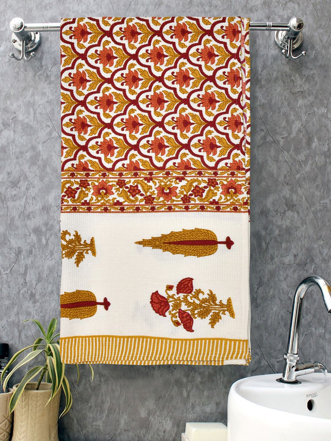 MAFATLAL 3-Pcs White & Brown Printed 250 GSM Pure Cotton Towel Set-image-42