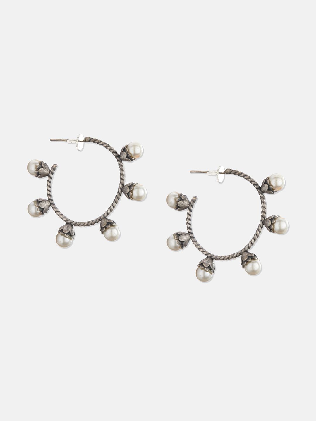 ATIBELLE Set Of 2 Silver-Plated Contemporary Hoop Earrings