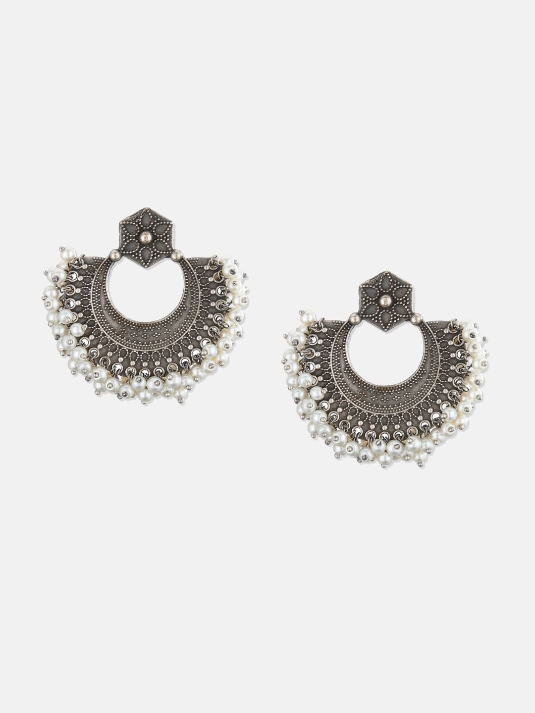 ATIBELLE Set Of 2 Silver-Plated Crescent Shaped Chandbalis Earrings