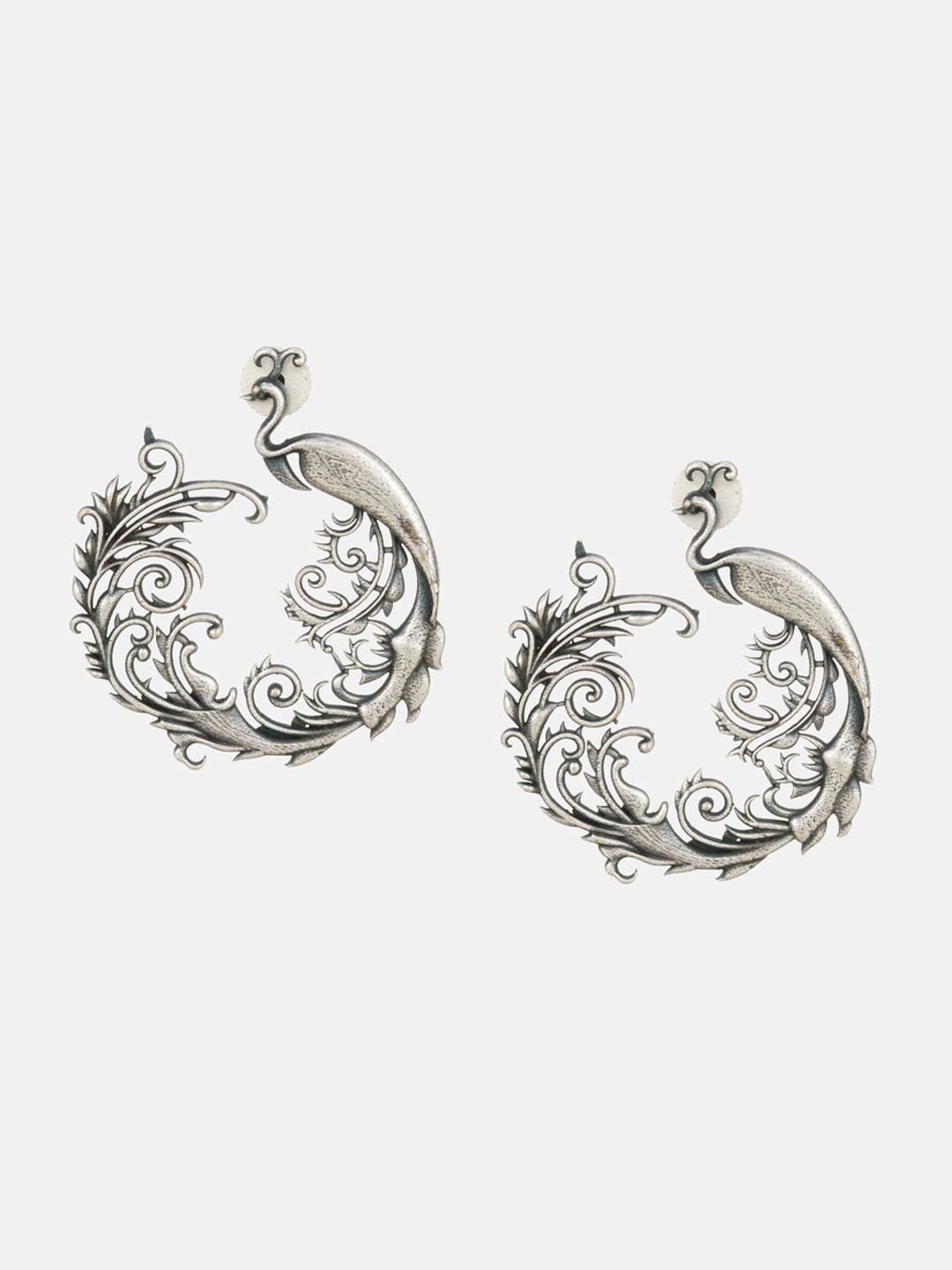 ATIBELLE Set Of 2 Silver-Plated Crescent Shaped Chandbalis Earrings