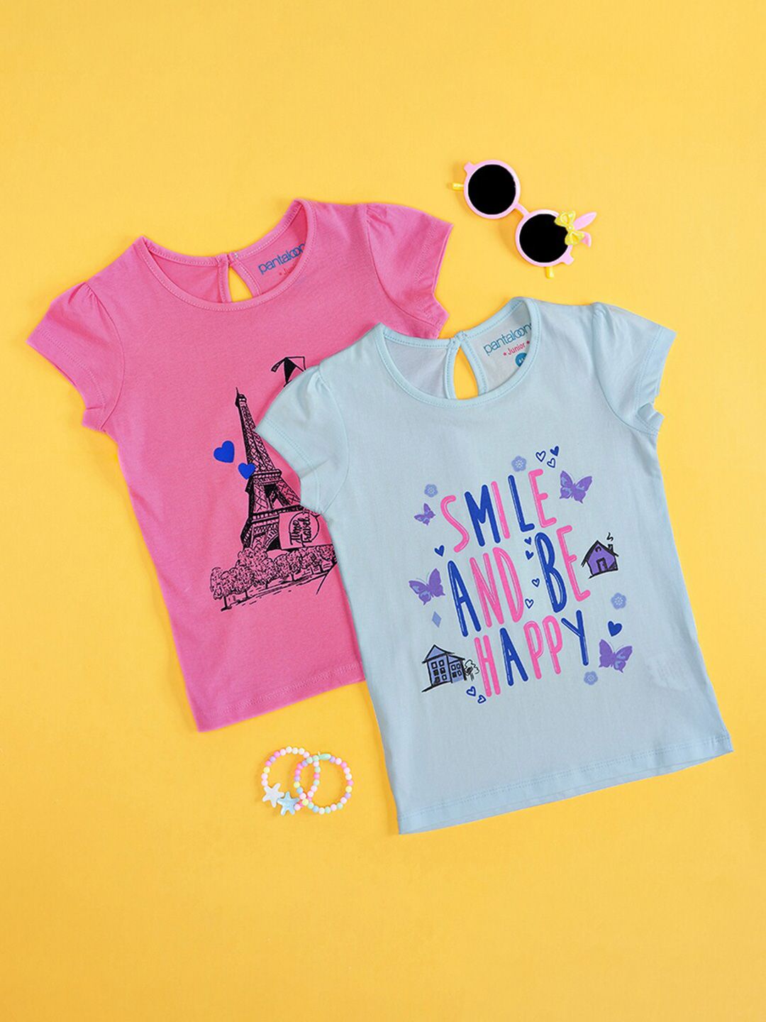 Pantaloons Junior Girls Pack of 2 Printed Cotton T-shirt-picture-54