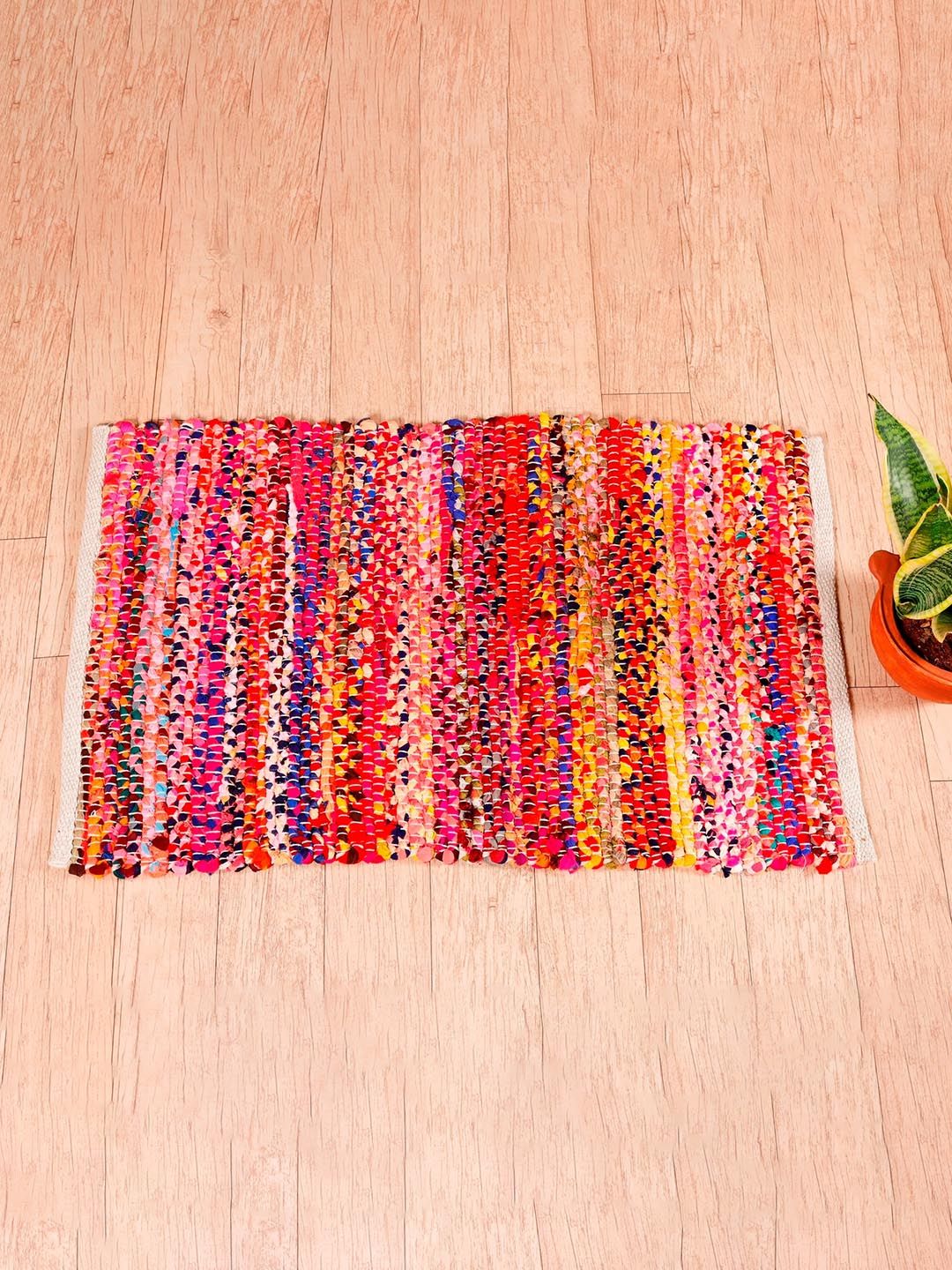 HANDICRAFT PALACE  Red & Pink Braided Cotton Rectangular Carpet-picture-45