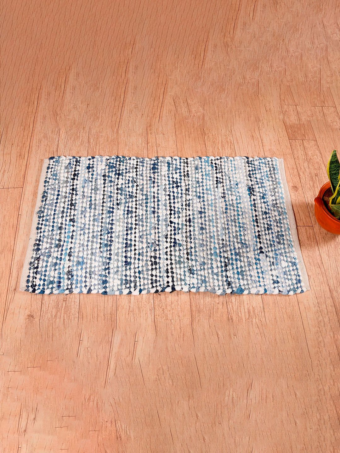 HANDICRAFT PALACE White & Blue Braided Cotton Rectangular Carpet-picture-48