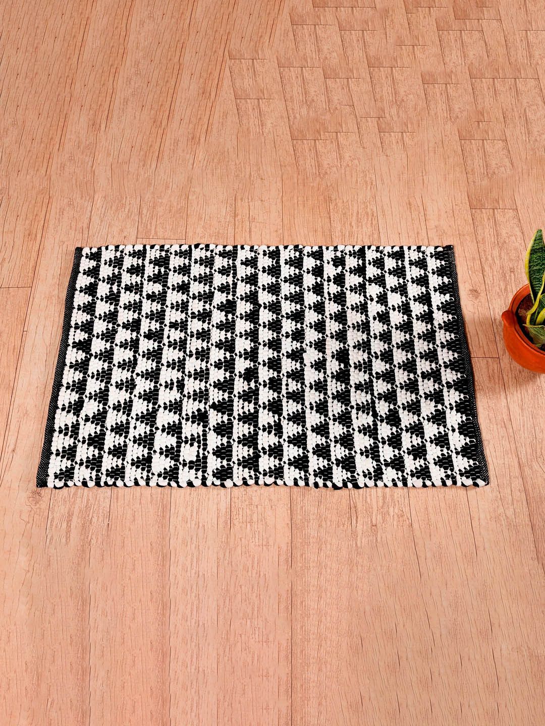 HANDICRAFT PALACE Black & White Self Design Braided Cotton Carpet-picture-46