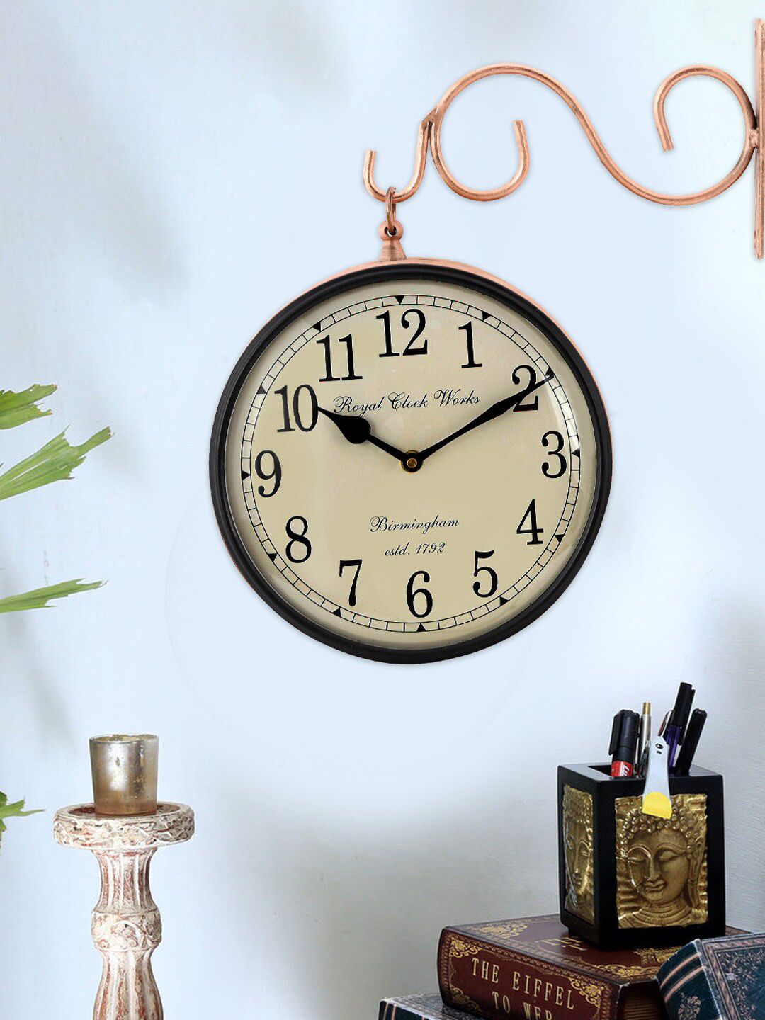 Aapno Rajasthan Rose Gold-Toned Textured Vintage Hanging Wall Clock-image-38