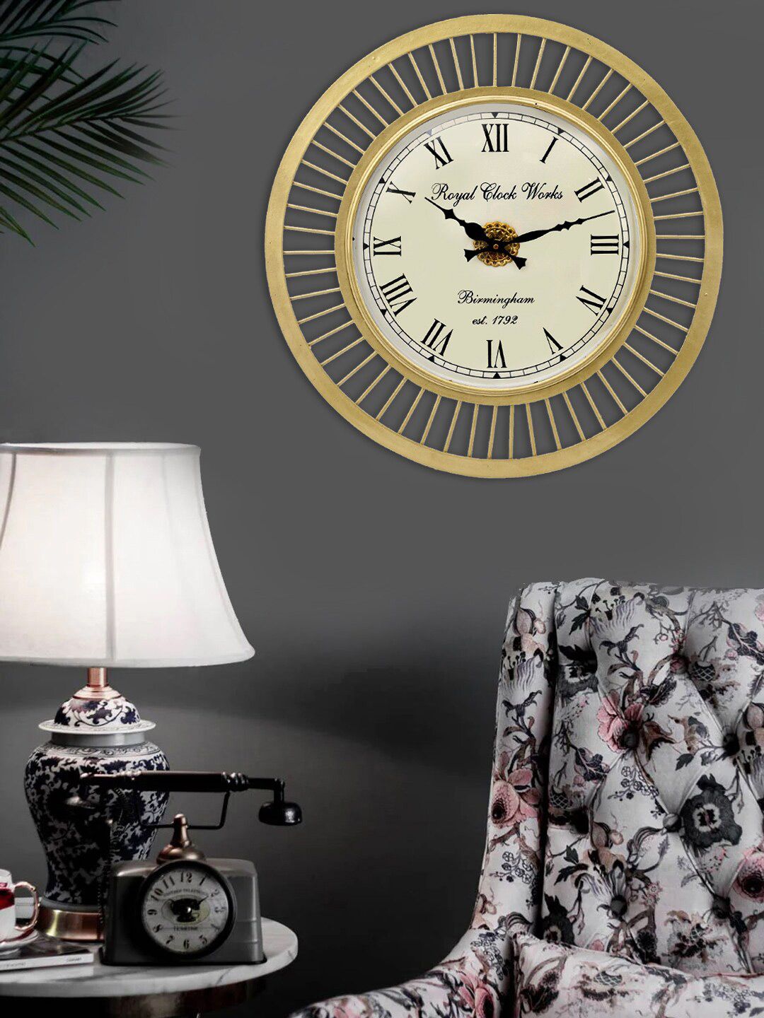 Aapno Rajasthan Gold-Toned & White Contemporary Wall Clock-picture-36
