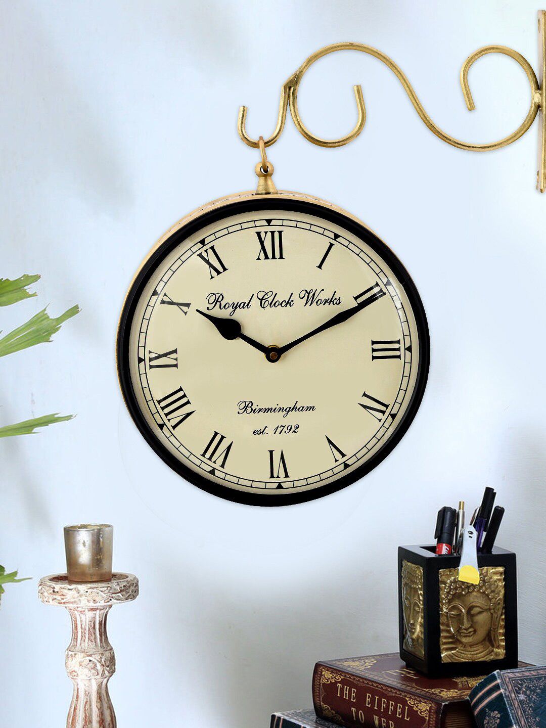 Aapno Rajasthan Gold-Toned & White Vintage Wall Clock-image-36