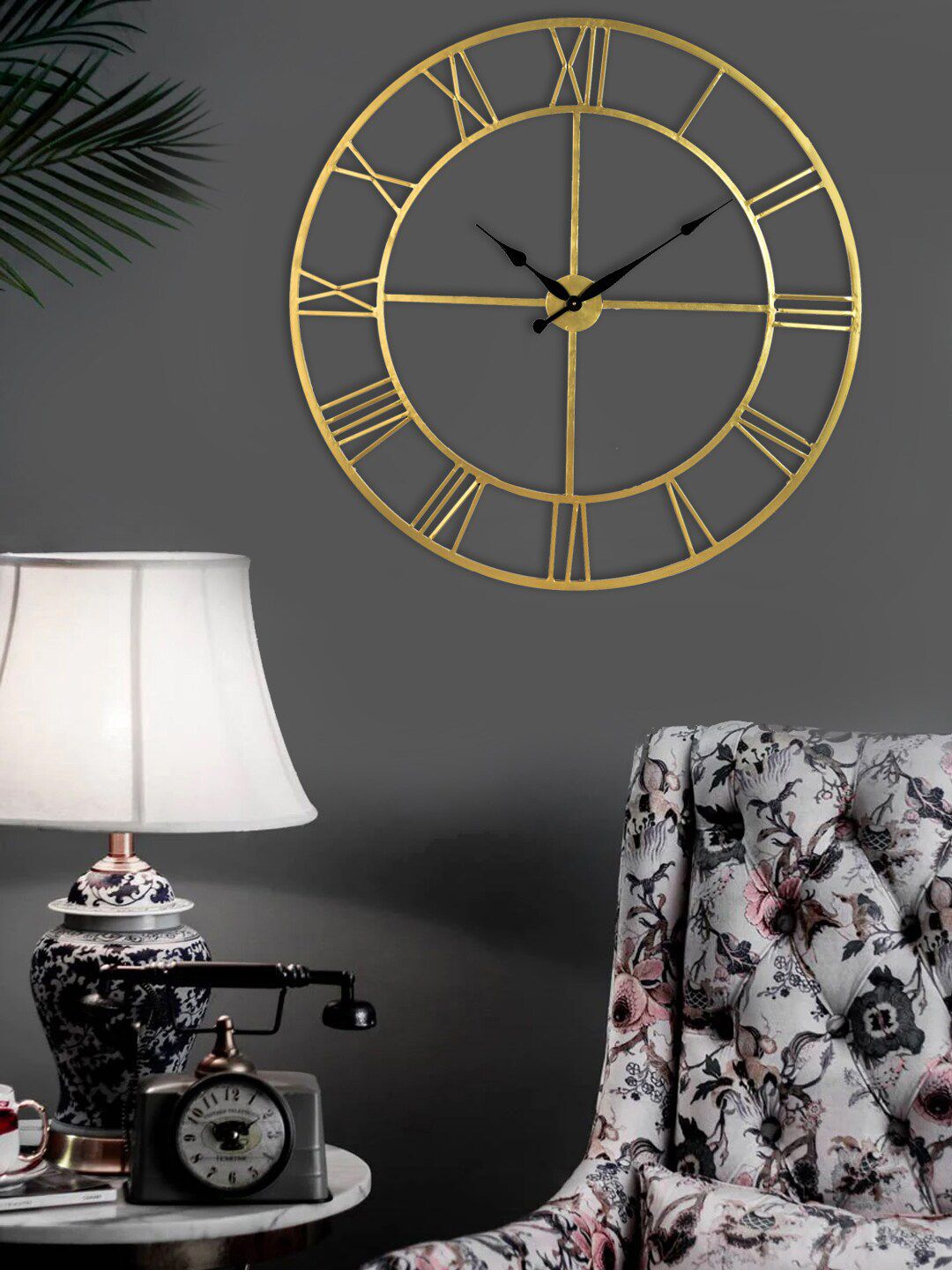 Aapno Rajasthan Gold-Toned Contemporary Wall Clock-image-5