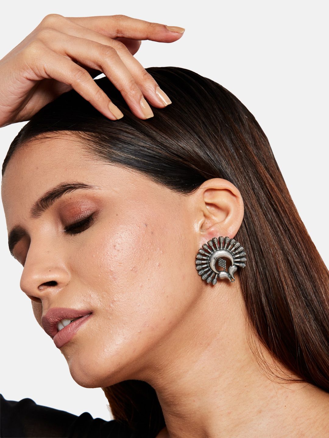 ATIBELLE Silver-Plated Contemporary Studs Earrings
