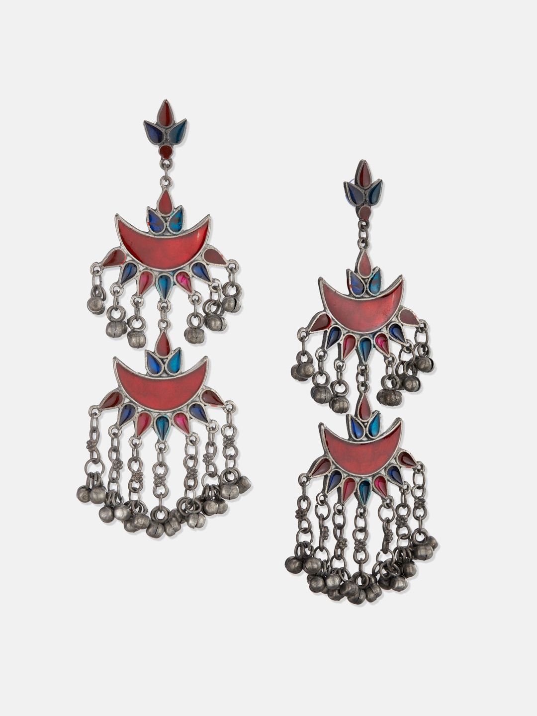 ATIBELLE Silver-Plated Contemporary Chandbalis Earrings