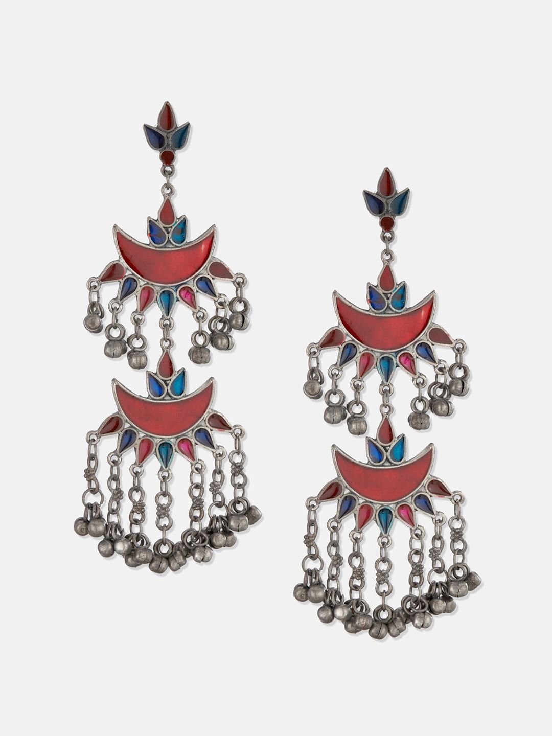 ATIBELLE Silver-Plated Contemporary Chandbalis Earrings