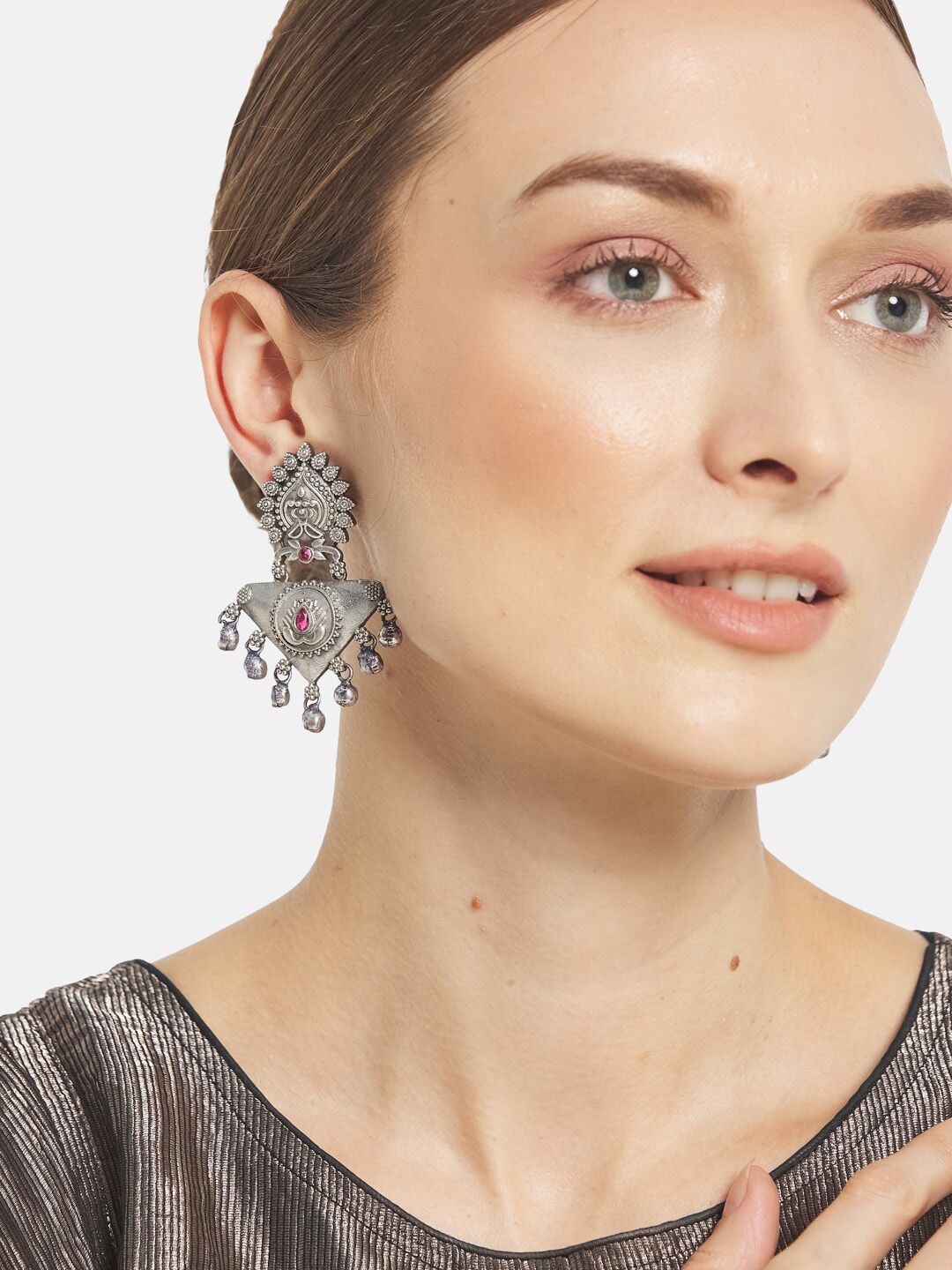 ATIBELLE Silver-Plated Contemporary Drop Earrings
