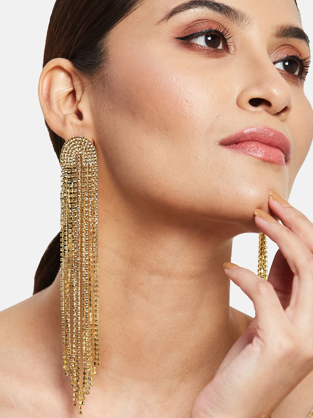 ATIBELLE Gold-Plated Stone Studded Drop Earrings