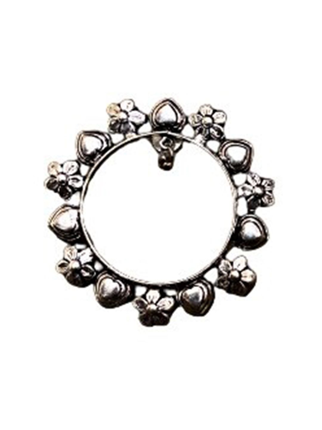 ATIBELLE Silver-Plated & Floral Shaped Circular Hoops Earrings