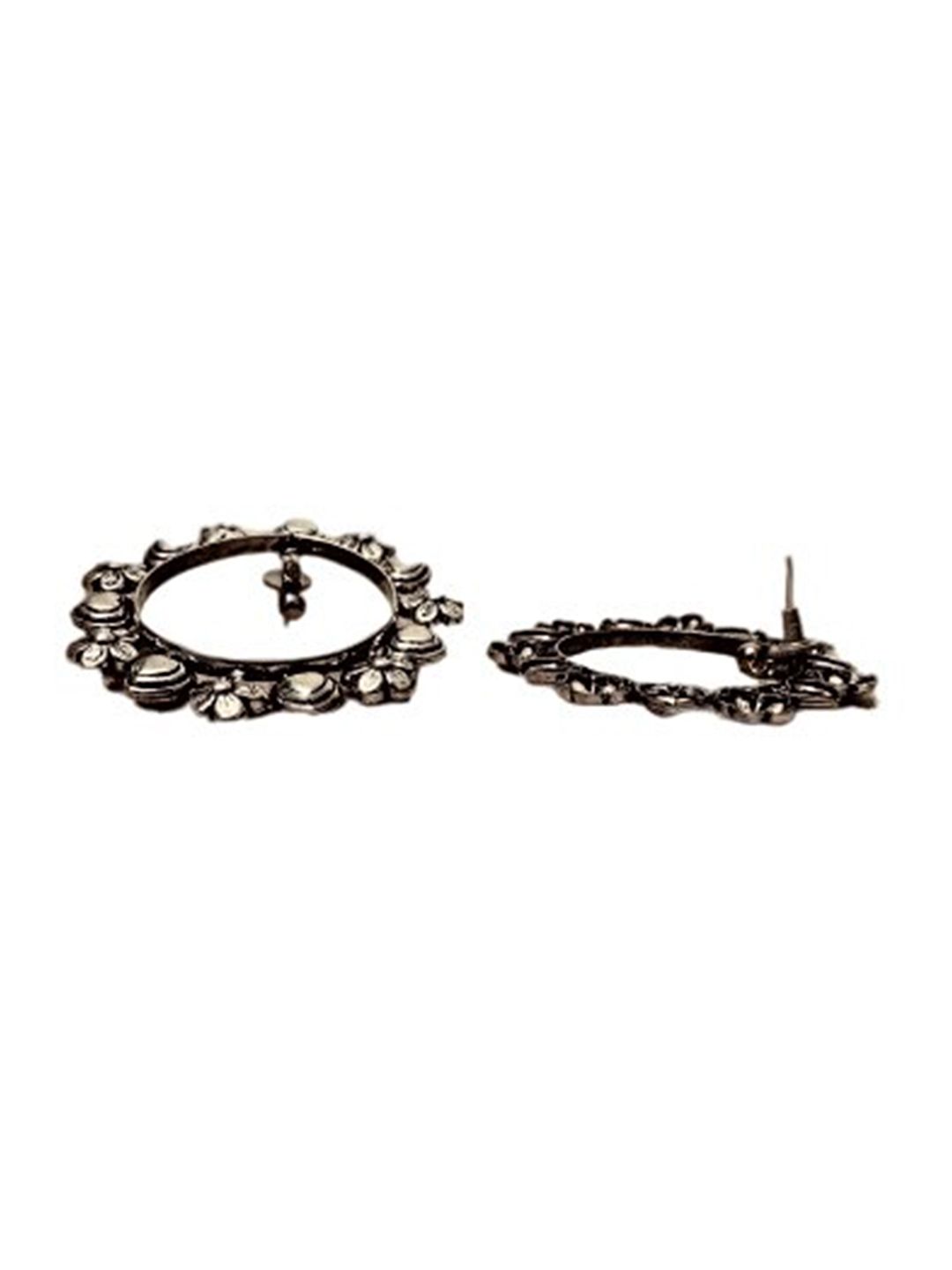 ATIBELLE Silver-Plated & Floral Shaped Circular Hoops Earrings