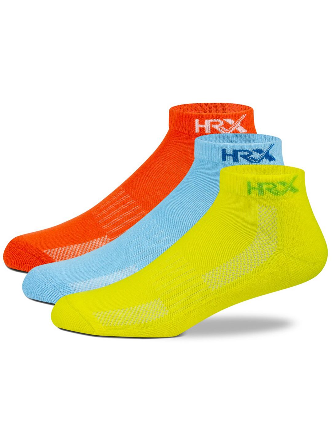 HRX by Hrithik Roshan Pack Of 3 Yellow & Blue Patterned Ankle-Length Socks-image-21