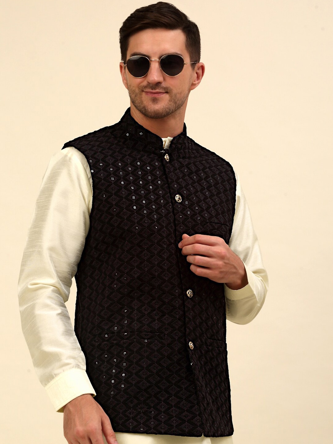 Anouk Black Embroidered Sequinned Nehru Jacket