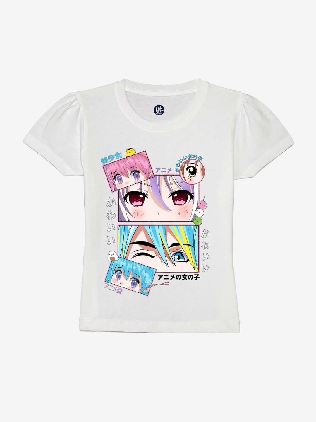 YK Girls Comic Printed Round Neck Puff Sleeves Pure Cotton T-shirt-picture-19