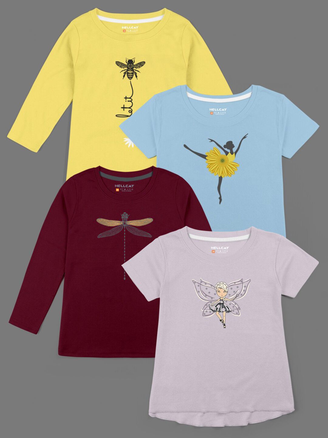 HELLCAT Girls Pack Of 4 Printed Cotton T-shirts-picture-16