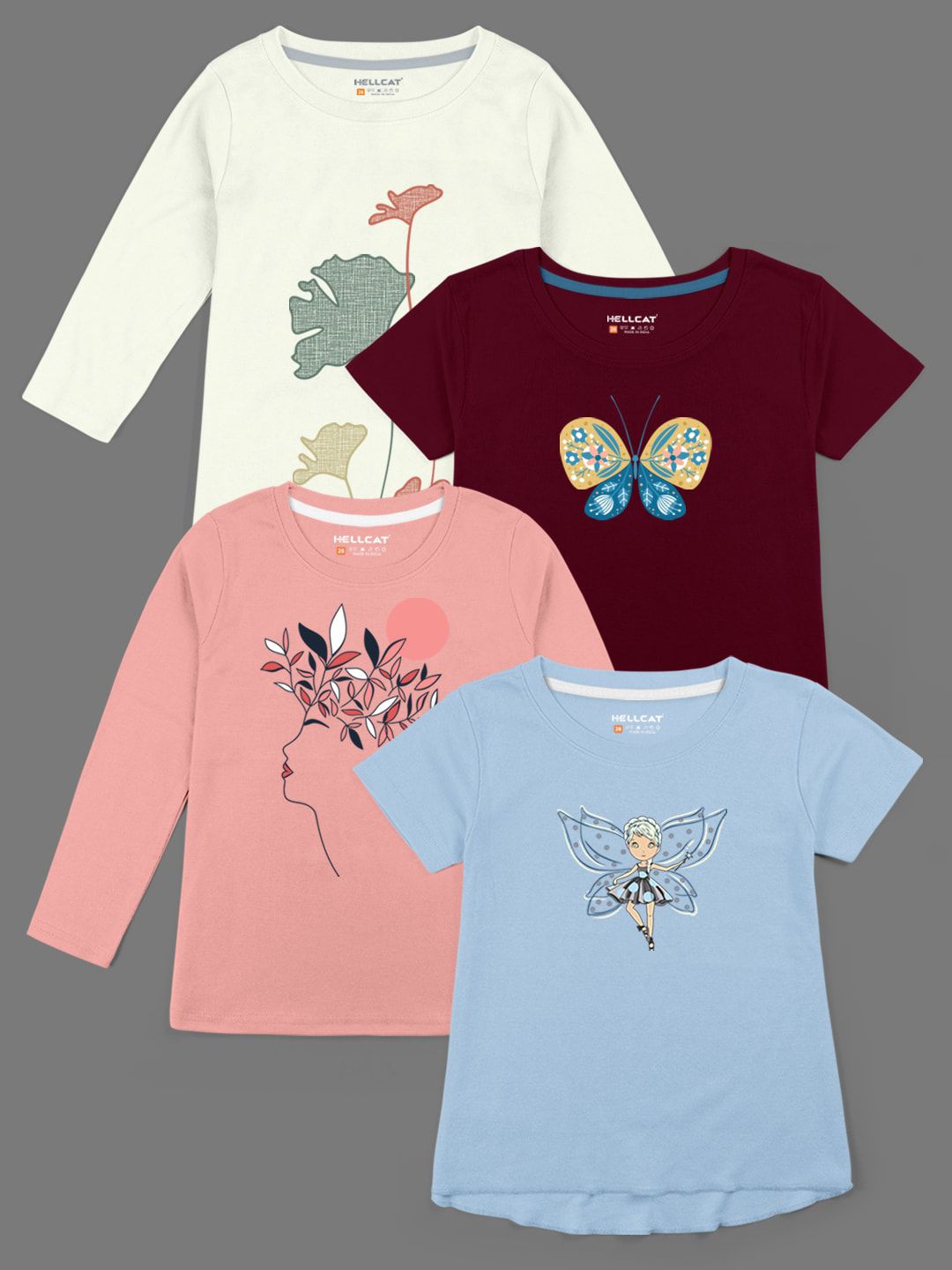 HELLCAT Girls Pack Of 4 Printed Cotton T-shirts-picture-17